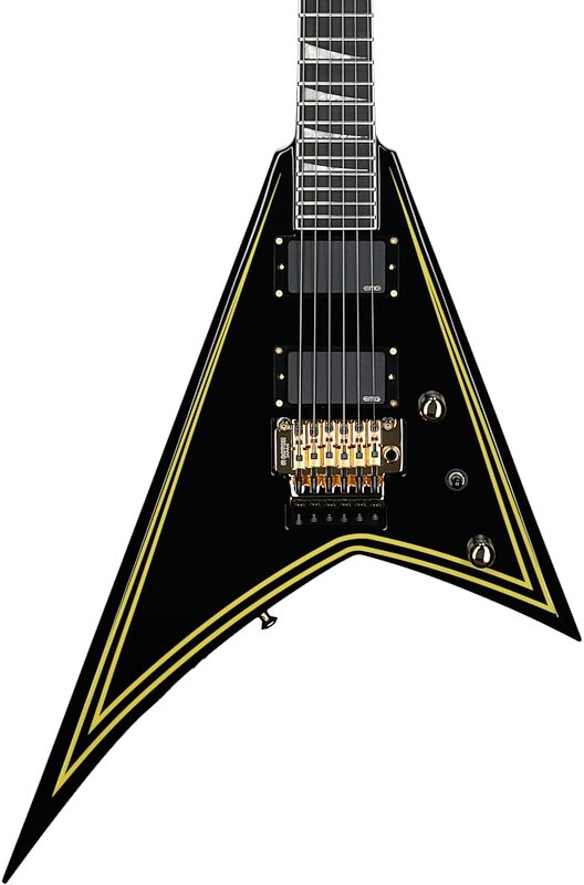 Jackson MJ Rhoads RR24MG Electric Guitar (with Case), Black with Yellow Pinstripes, Body Straight Front