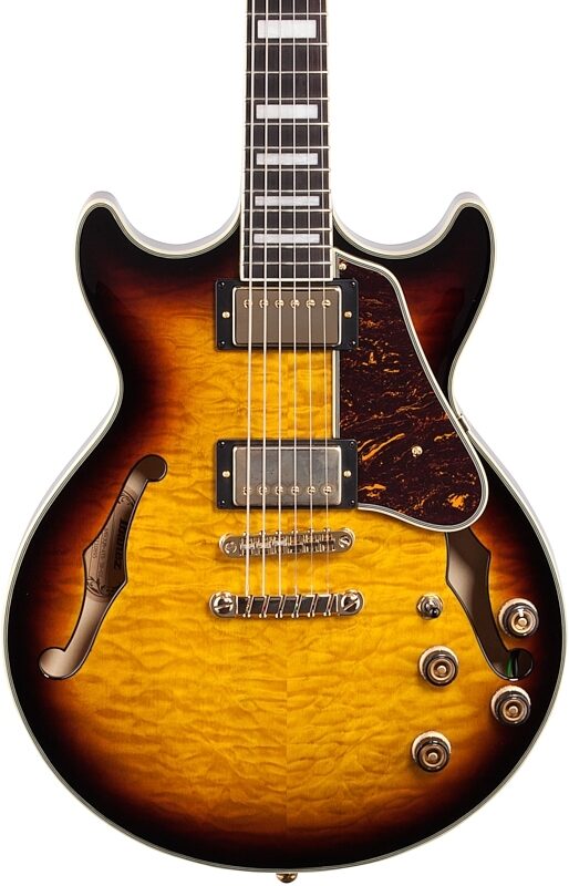 Ibanez Artcore Expressionist AM93QM Semi-Hollowbody Electric Guitar, Antique Yellow Sunburst, Body Straight Front