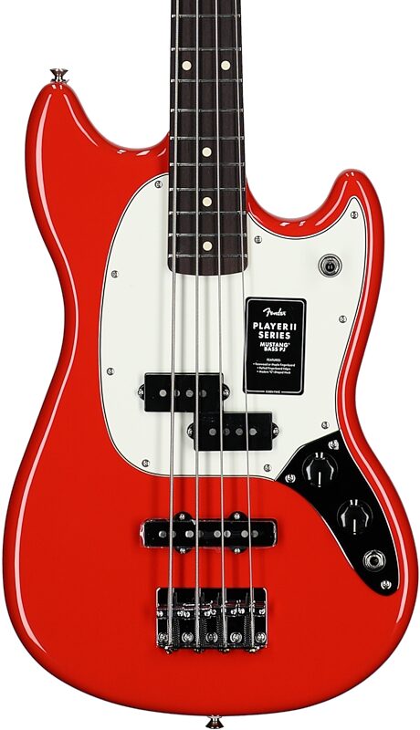 Fender Player II Mustang PJ Electric Bass, with Rosewood Fingerboard, Coral Red, Body Straight Front