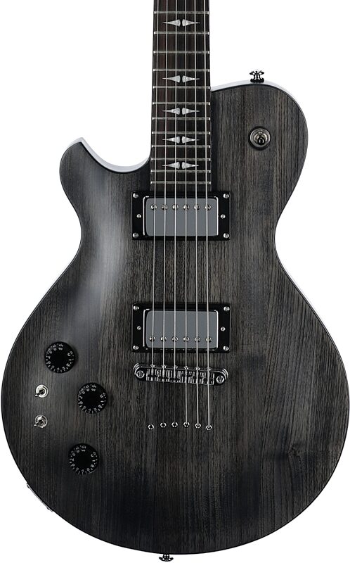 Michael Kelly Patriot Decree SB Open Pore Slim Body Electric Guitar, Left Handed, Transparent Black, Body Straight Front