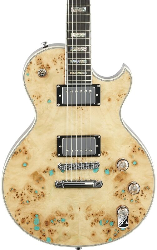 Schecter Solo II Custom Electric Guitar, Natural Burl Turquoise, Body Straight Front