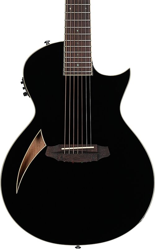 ESP LTD TL-7 Thinline Acoustic-Electric Guitar, 7-String, Black, Body Straight Front