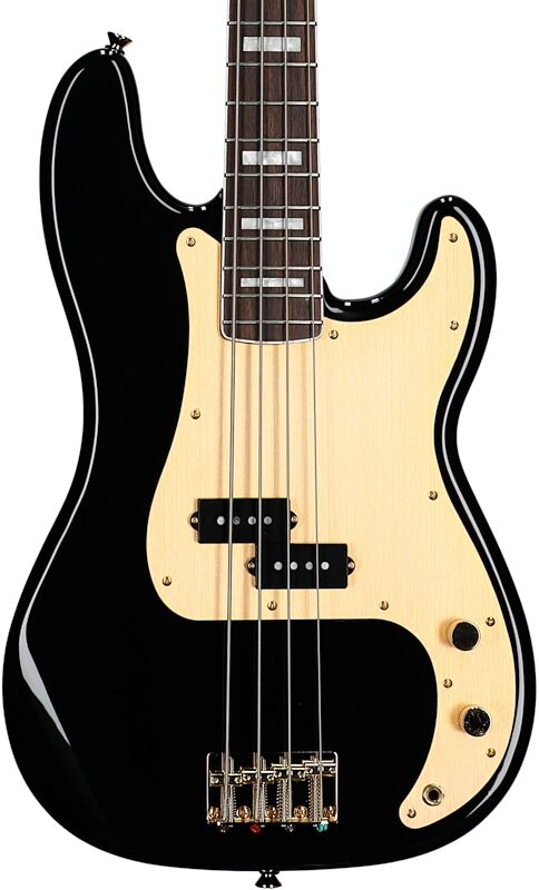 Squier 40th Anniversary Gold Edition Precision Electric Bass, Black, Body Straight Front