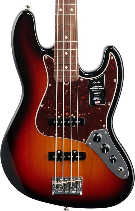 Fender American Professional II Jazz Bass, Rosewood Fingerboard (with Case), 3-Color Sunburst, Body Straight Front