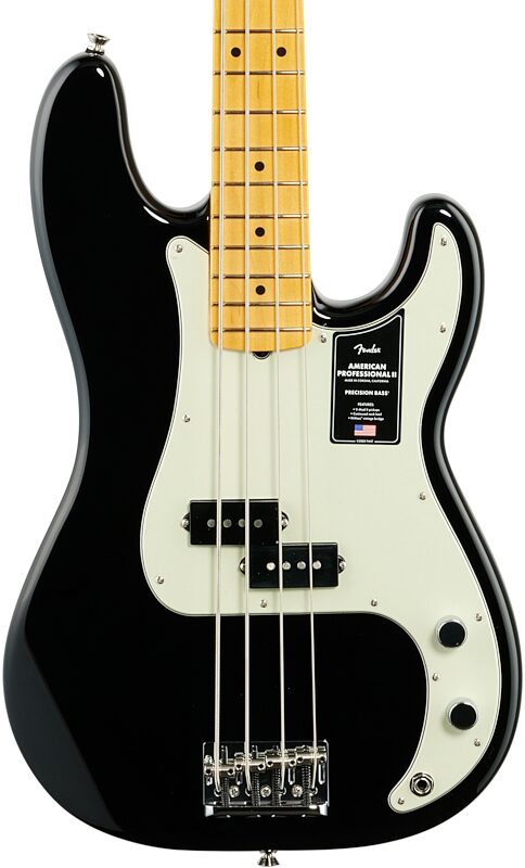 Fender American Pro II Precision Electric Bass, Maple Fingerboard (with Case), Black, Body Straight Front