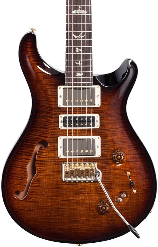 PRS Paul Reed Smith Special Semi-Hollow 10-Top Limited Edition Electric Guitar (with Case), Black Gold Burst, Body Straight Front