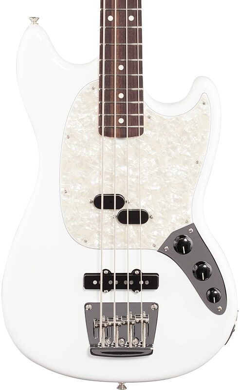 Fender American Performer Mustang Electric Bass Guitar, Rosewood Fingerboard (with Gig Bag), Arctic White, Body Straight Front