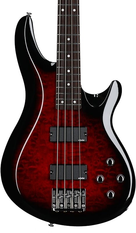 Schecter C-4 Plus Bass Guitar, See Through Cherry Burst, Body Straight Front