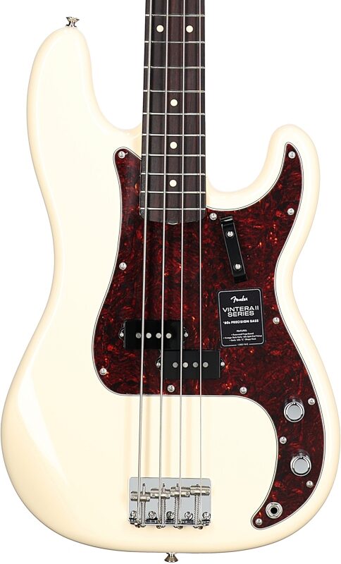Fender Vintera II '60s Precision Electric Bass, Rosewood Fingerboard (with Gig Bag), Olympic White, Body Straight Front