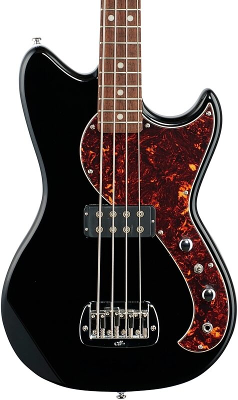 G&L Tribute Fallout Bass Guitar, Brazilian Cherry Fingerboard, Jet Black, Body Straight Front
