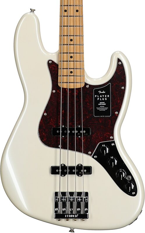 Fender Player Plus Jazz Electric Bass, Maple Fingerboard (with Gig Bag), Olympic Pearl, Body Straight Front