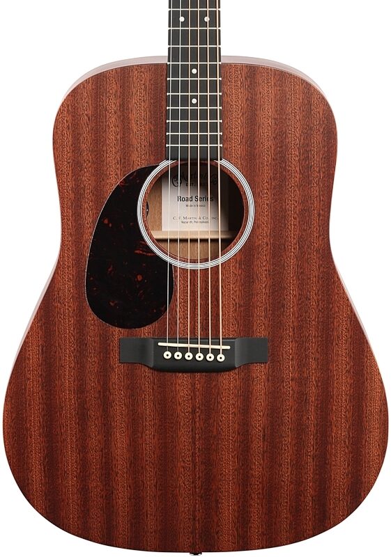 Martin D-10E Road Series Acoustic-Electric Guitar, Left-Handed (with Gig Bag), Natural - Sapele, Body Straight Front