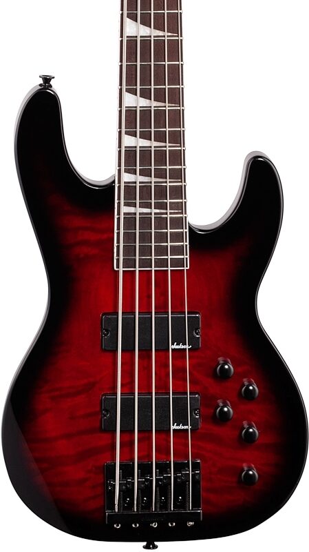 Jackson JS3VQ Quilt Top Concert Electric Bass, 5-String, Transparent Red Burst, Body Straight Front