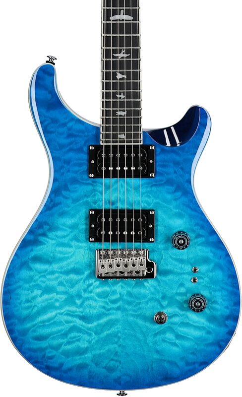 PRS Paul Reed Smith SE Custom 24-08 Quilt Electric Guitar (with Gig Bag), Lake Blue, Body Straight Front