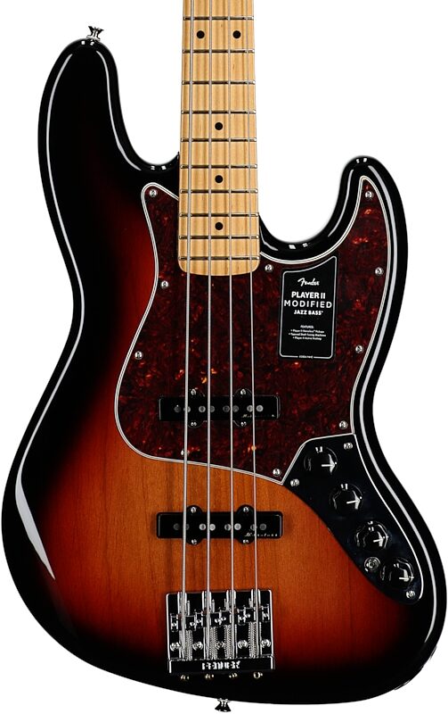 Fender Player II Modified Active Jazz Electric Bass, Maple Fingerboard (with Gig Bag), 3-Color Sunburst, Body Straight Front