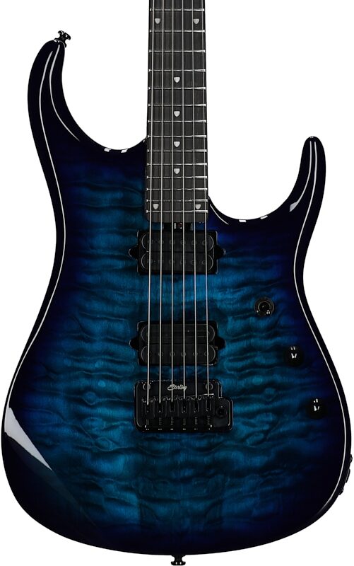 Sterling by Music Man John Petrucci JP150D QM Electric Guitar (with Gig Bag), Cerulean Blue, Body Straight Front