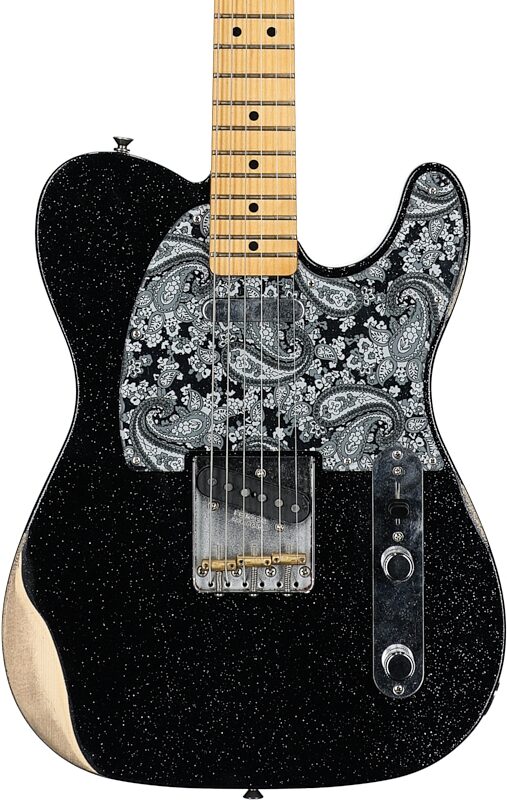 Fender Brad Paisley Worn Telecaster Electric Guitar (with Gig Bag), Black Sparkle, Body Straight Front