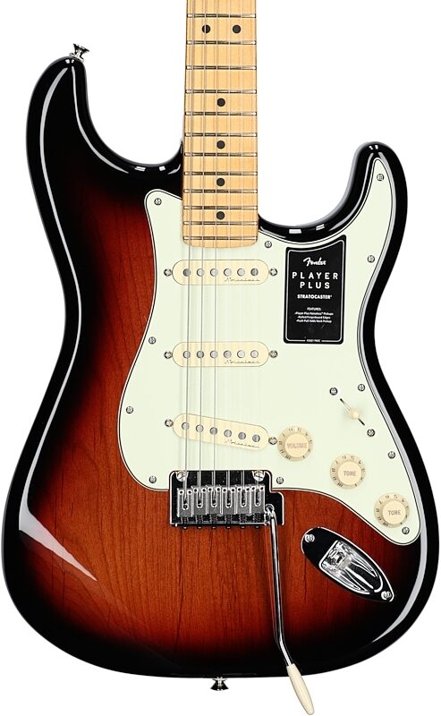 Fender Player Plus Stratocaster Electric Guitar, Maple Fingerboard (with Gig Bag), 3-Color Sunburst, Body Straight Front