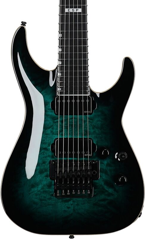 ESP E-II Horizon FR-7 Electric Guitar, 7-String (with Case), Black Turquoise Burst, Body Straight Front