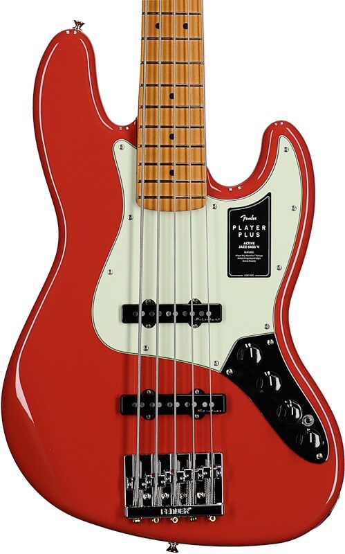Fender Player Plus V Jazz Electric Bass, Maple Fingerboard (with Gig Bag), Fiesta Red, Body Straight Front