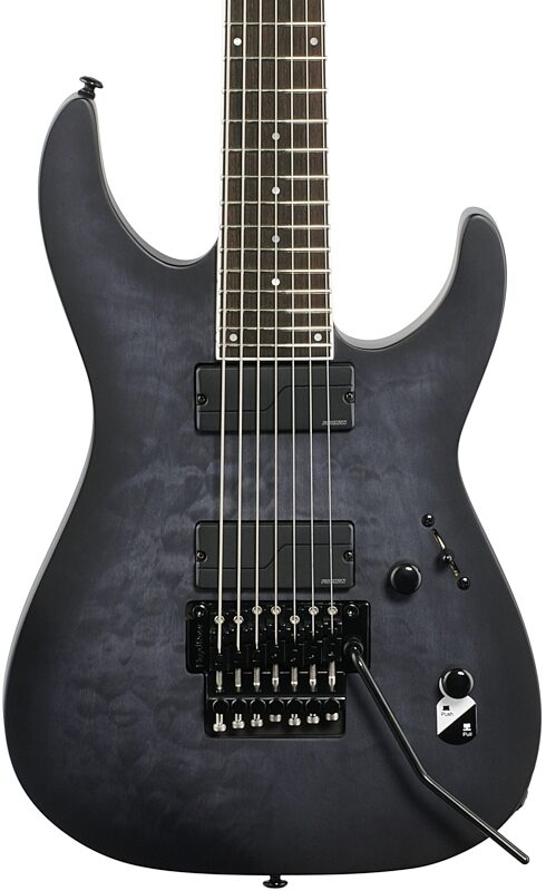ESP LTD M-1007QM Electric Guitar, 7-String, See-Thru Black Satin, Body Straight Front