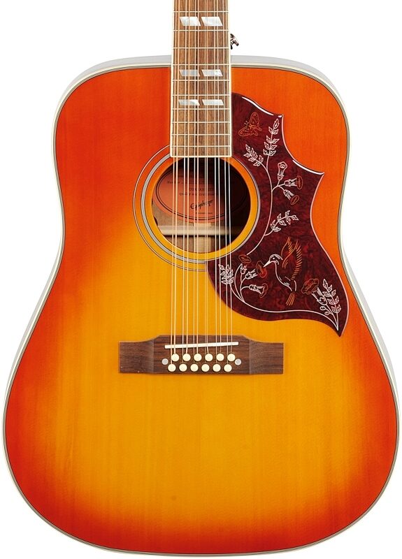 Epiphone Hummingbird 12-String Acoustic-Electric Guitar, Aged Cherry Sunburst, Blemished, Body Straight Front