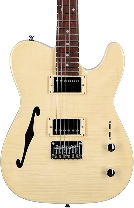 Michael Kelly 58 Thinline Electric Guitar, Natural, Flame Maple Top, Body Straight Front