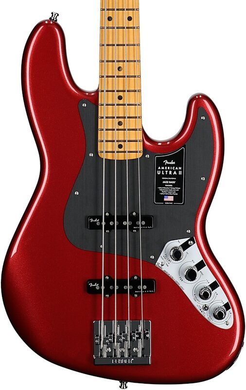 Fender American Ultra II Jazz Electric Bass, Maple Fingerboard (with Case), Sinister Red, Body Straight Front