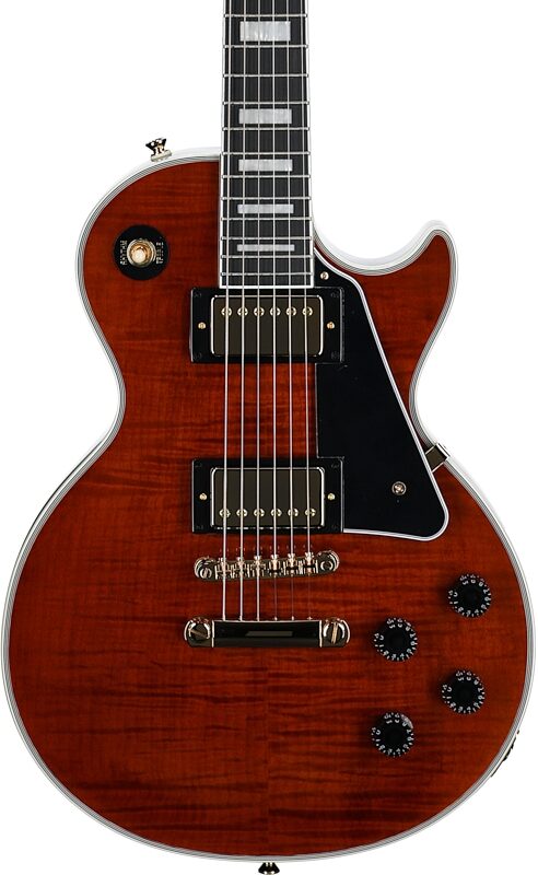 Epiphone Exclusive Les Paul Custom Figured Electric Guitar (with Gig Bag), Root Beer, Body Straight Front