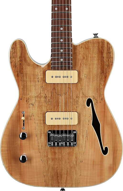 Michael Kelly 59 Thinline Electric Guitar, Left Handed, Natural, Spalted Maple Top, Body Straight Front