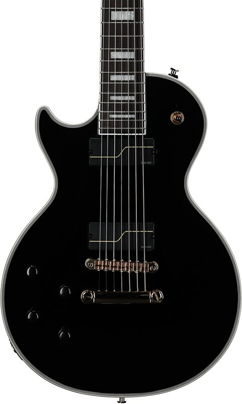 Epiphone Matt Heafy Les Paul Custom Origins Electric Guitar, Left-Handed 7-String (with Case), Ebony, Body Straight Front