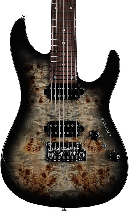 Ibanez Premium AZ427P1PB 7-String Electric Guitar (with Gig Bag), Charcoal Black Burst, Body Straight Front