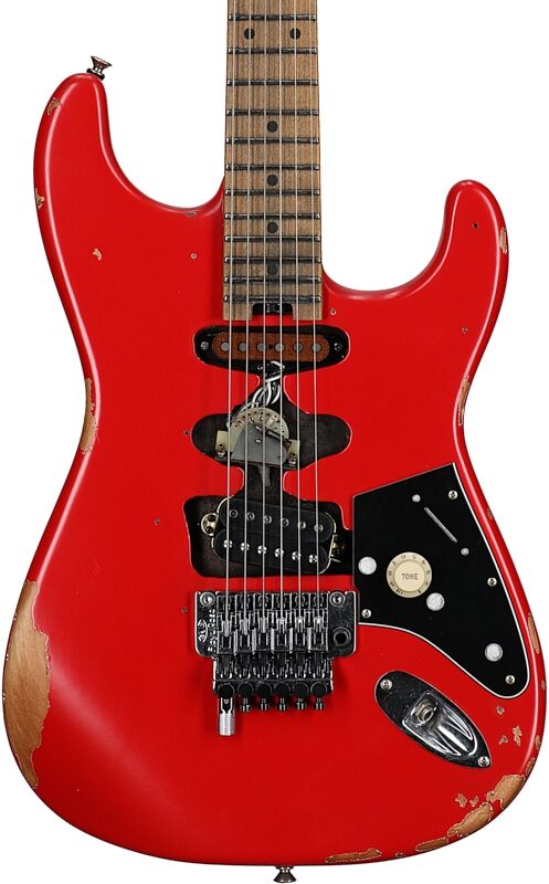EVH Eddie Van Halen Frankenstein Relic Series Electric Guitar (with Gig Bag), Red, Body Straight Front
