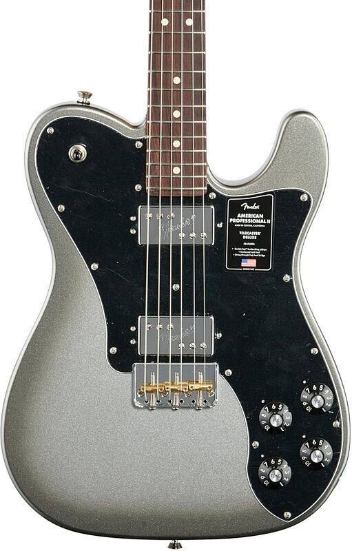 Fender American Pro II Telecaster Deluxe Electric Guitar, Rosewood Fingerboard (with Case), Mercury, Body Straight Front