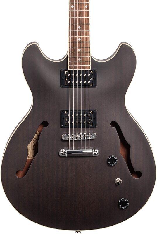 Ibanez AS53 Artcore Semi-Hollowbody Electric Guitar, Flat Transparent Black, Body Straight Front