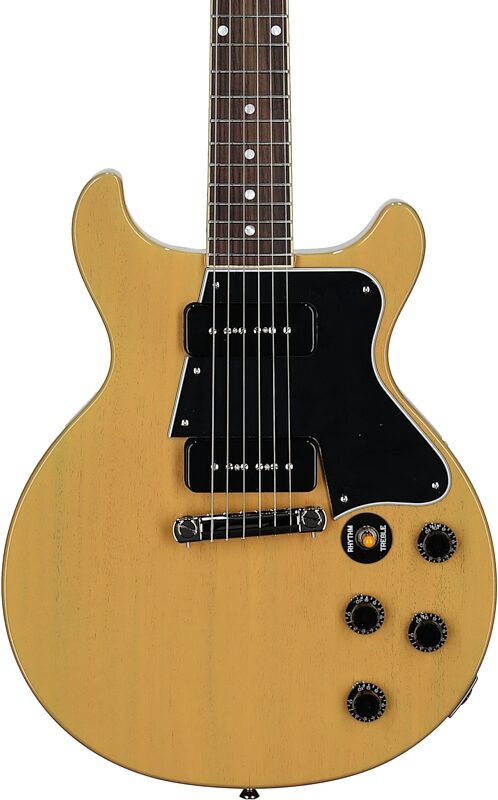 Epiphone Inspired by Gibson Custom 1960 Les Paul Special Double Cut Reissue Electric Guitar (with Case), TV Yellow, Body Straight Front
