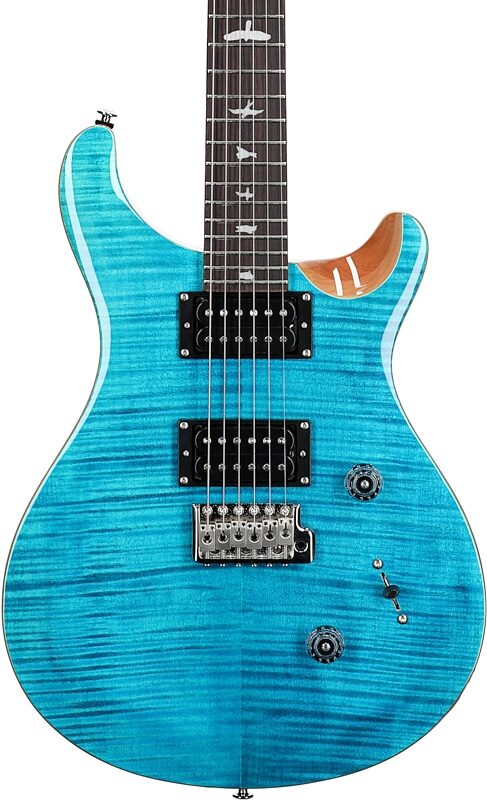 PRS Paul Reed Smith SE Custom 24 Electric Guitar (with Gig Bag), Blue Matteo, Natural Back, Body Straight Front