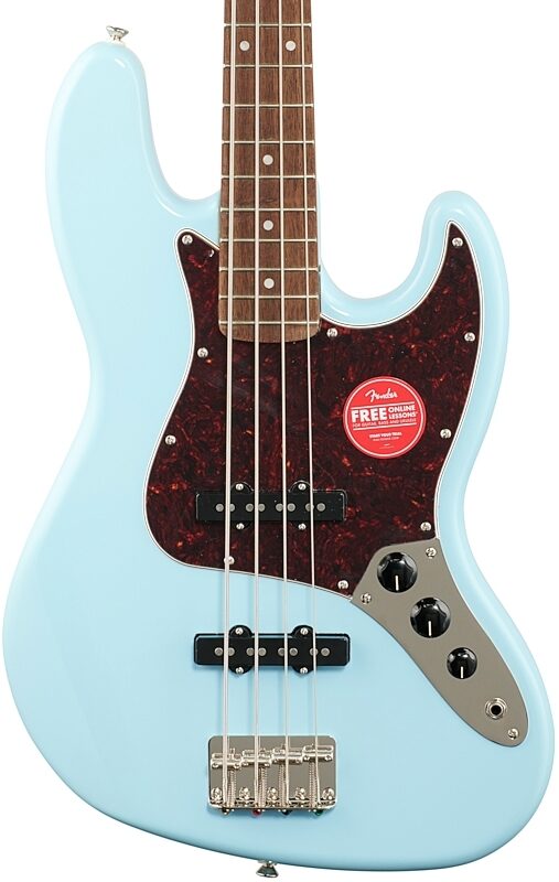 Squier Classic Vibe '60s Jazz Electric Bass, with Laurel Fingerboard, Daphne Blue, Body Straight Front