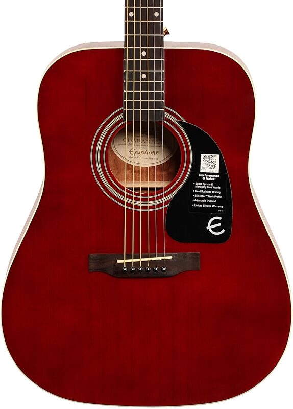 Epiphone Exclusive Limited Edition DR-100 Acoustic Guitar, Wine Red, with Gold Hardware, Body Straight Front