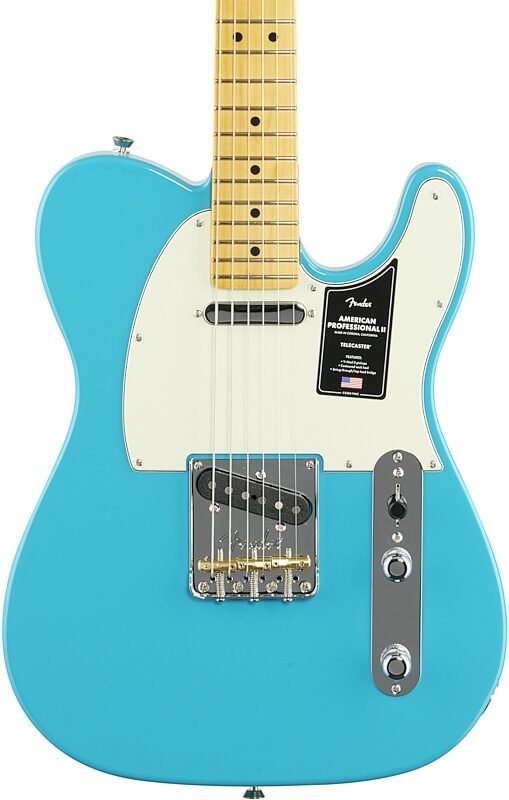 Fender American Professional II Telecaster Electric Guitar, Maple Fingerboard (with Case), Miami Blue, Body Straight Front
