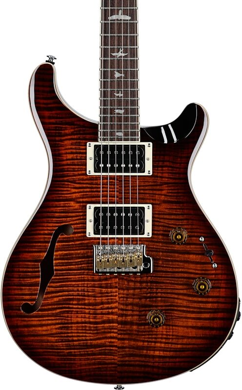 PRS Paul Reed Smith SE Custom 24 Semi-Hollow Piezo Electric Guitar (with Gig Bag), Orange Tiger, Body Straight Front