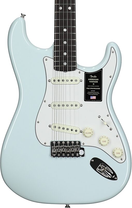Fender American Vintage II 1965 Stratocaster Electric Guitar, Rosewood (with Case), Sonic Blue, Body Straight Front