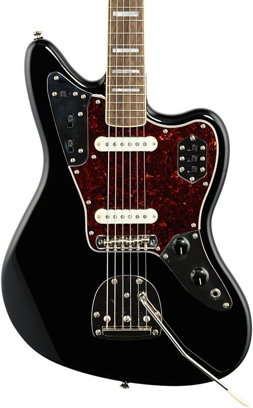 Squier Classic Vibe '70s Jaguar Electric Guitar, with Laurel Fingerboard, Black, Body Straight Front