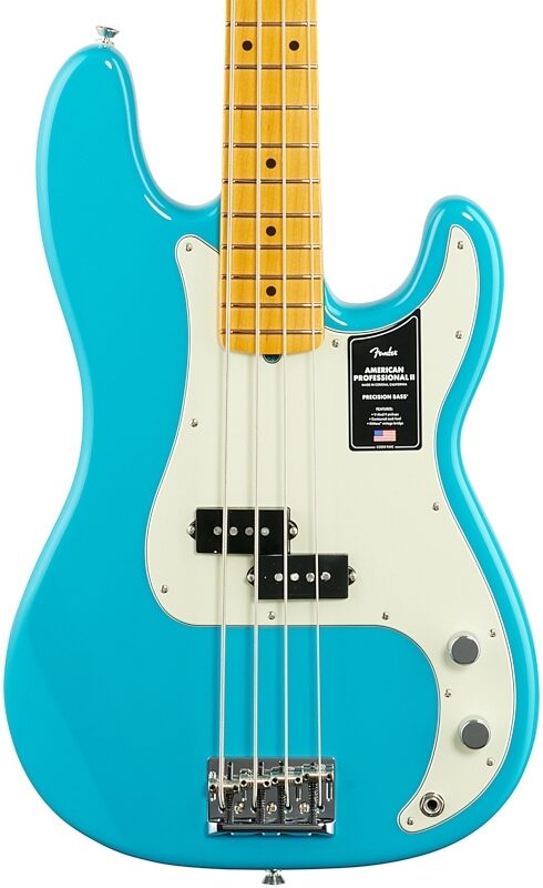 Fender American Pro II Precision Electric Bass, Maple Fingerboard (with Case), Miami Blue, Body Straight Front