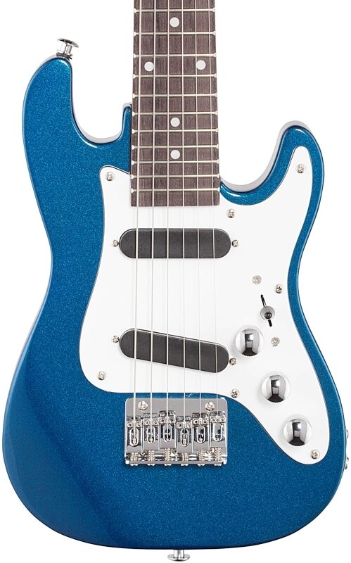 Vorson S-Style Guitarlele Travel Electric Guitar (with Gig Bag), Metallic Blue, Body Straight Front