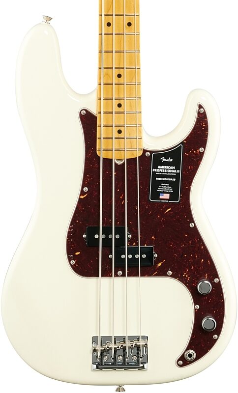 Fender American Pro II Precision Electric Bass, Maple Fingerboard (with Case), Olympic White, Body Straight Front