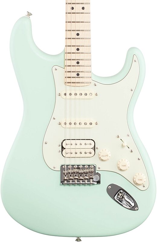 Fender American Performer Stratocaster HSS Electric Guitar, Maple Fingerboard (with Gig Bag), Satin Surf Green, Body Straight Front