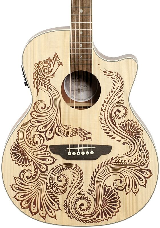 Luna Henna Dragon Acoustic-Electric Guitar, Blemished, Body Straight Front