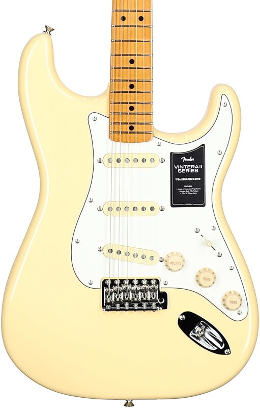 Fender Vintera II '70s Stratocaster Electric Guitar, Maple Fingerboard (with Gig Bag), Vintage White, Body Straight Front