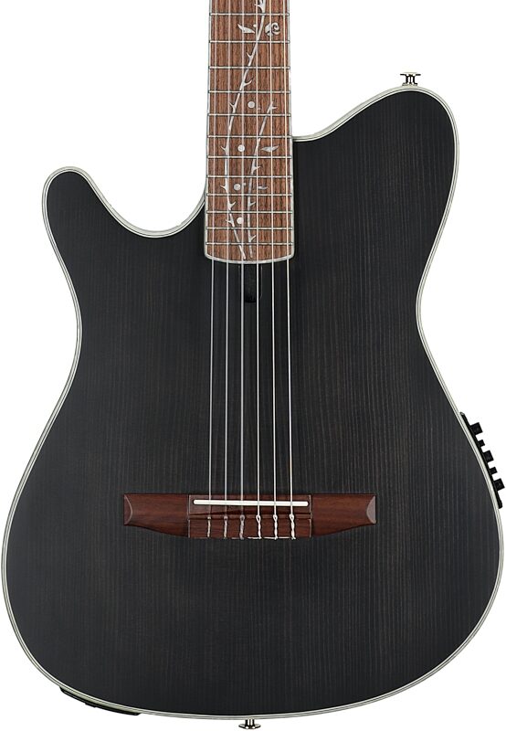 Ibanez Tim Henson TOD10 Acoustic-Electric Classical Guitar, Left-Handed, Transparent Black Flat, Body Straight Front